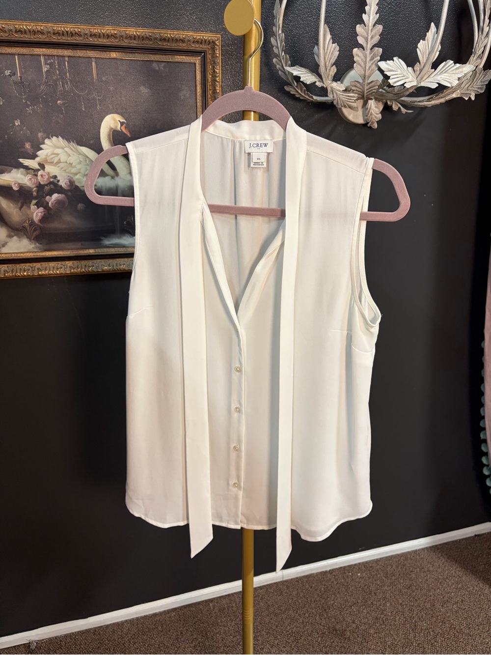 J. Crew Cream Sleeveless Tie-Neck Button-Front Blouse